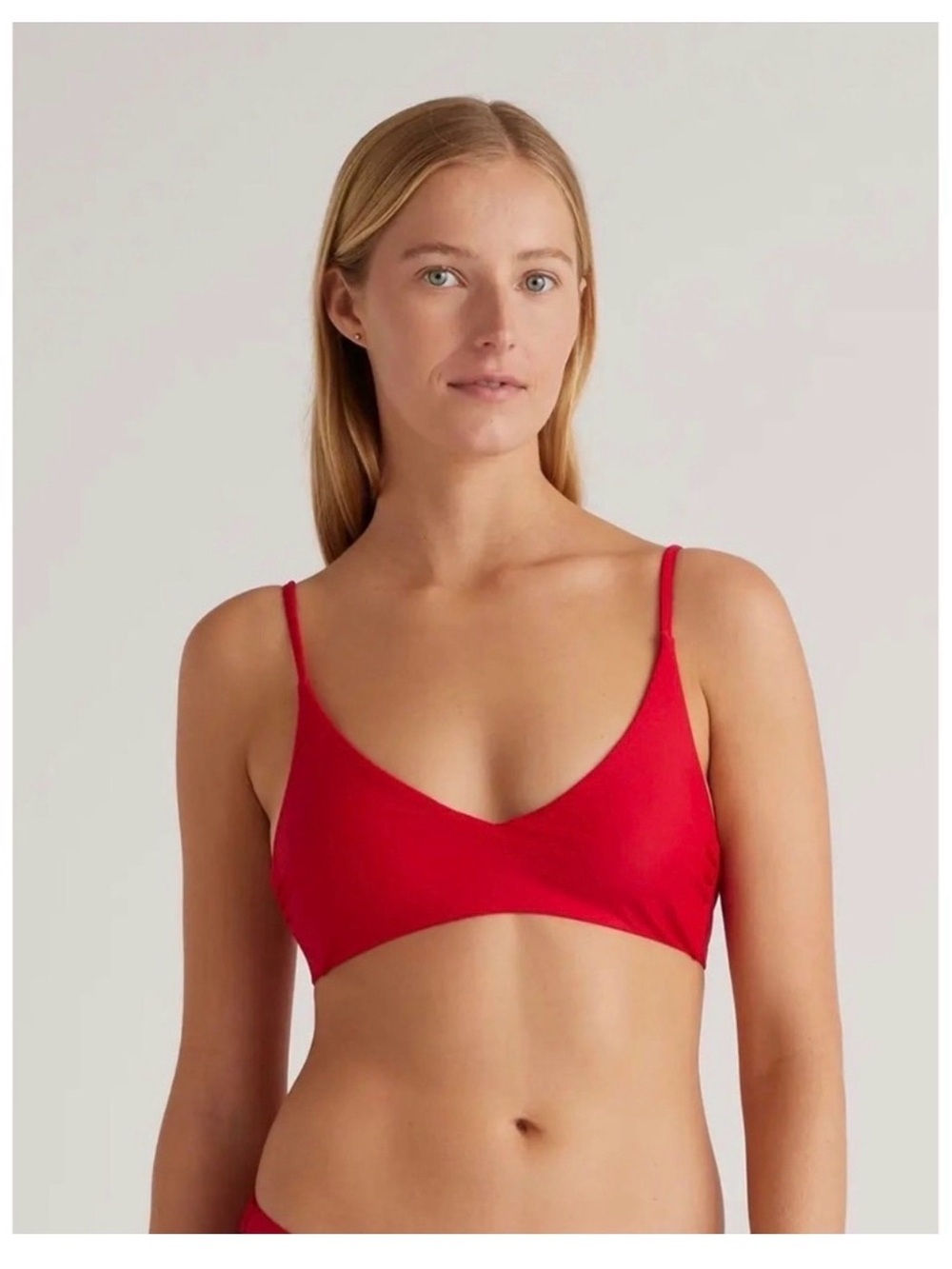 NWT Quince Italian V-Neck Bikini Top Cherry Red Small